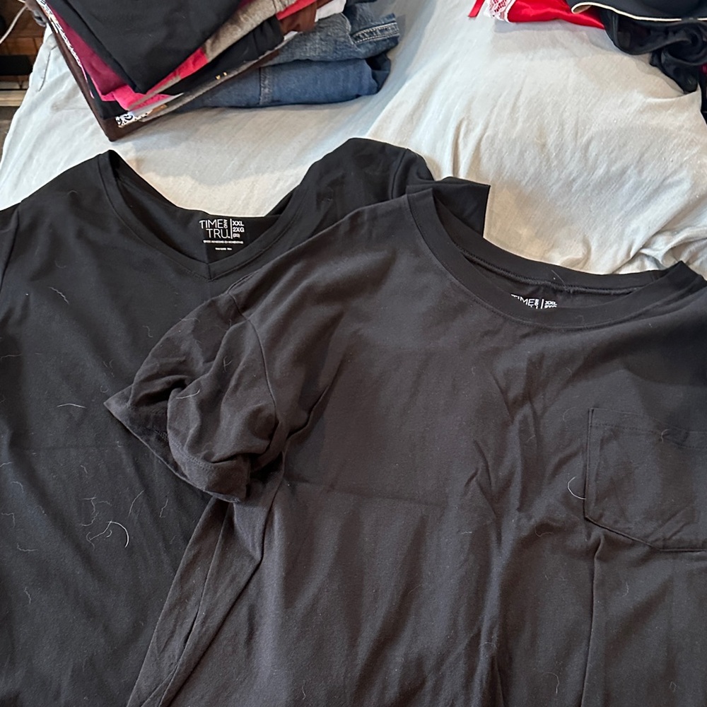 Time and Tru Black Short Sleeve Crew Pocket T-Shirt and plain v neck —2 total